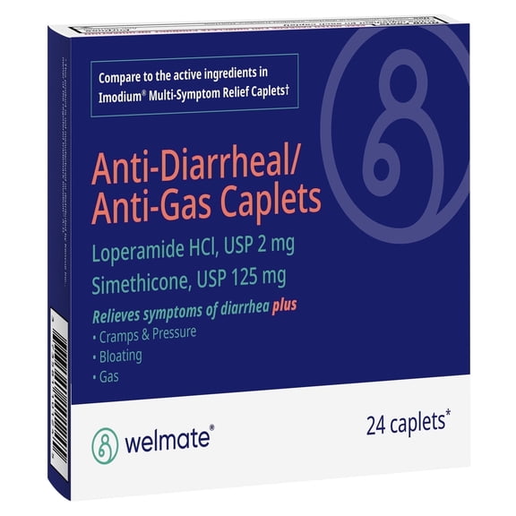 WELMATE Loperamide HCL & Simethicone Caplets, 24Ct Blister Pack