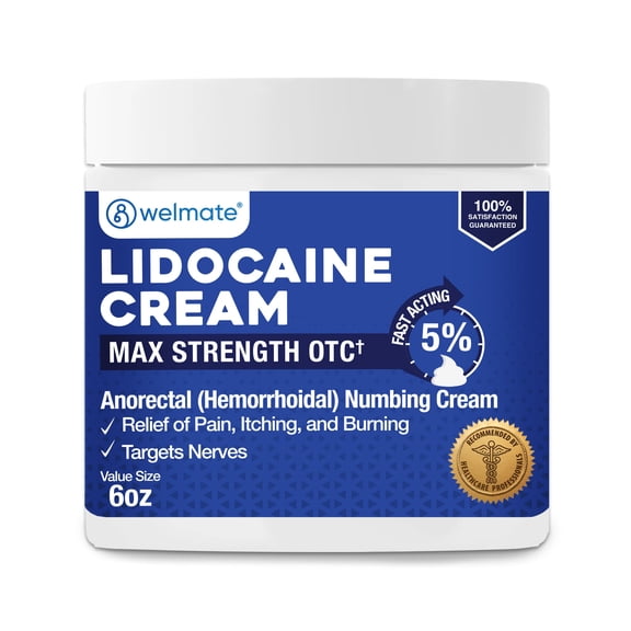 WELMATE 5% Lidocaine Cream, Pain Management, Numbing Cream, 6oz