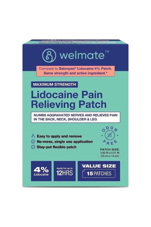 Pain Management, Lidocaine 4% Pain Relief Patches, Maximum Strength, 15 Count
