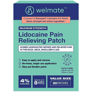 WELMATE Lidocaine 4% Pain Relief Patches | Maximum Strength Numbing Relief | 30 Count