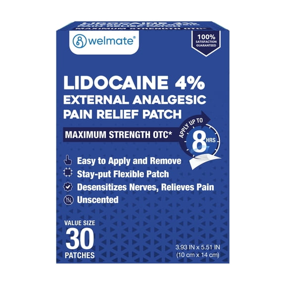 WELMATE Pain Management, Lidocaine 4% Pain Relief Patches, Maximum Strength, 30 Count