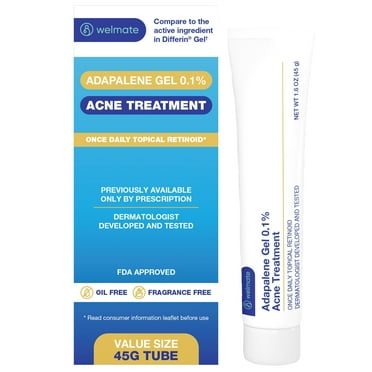 WELMATE Skin Care, 0.1% Adapalene Gel Daily Topical Acne Treatment, 1.6oz