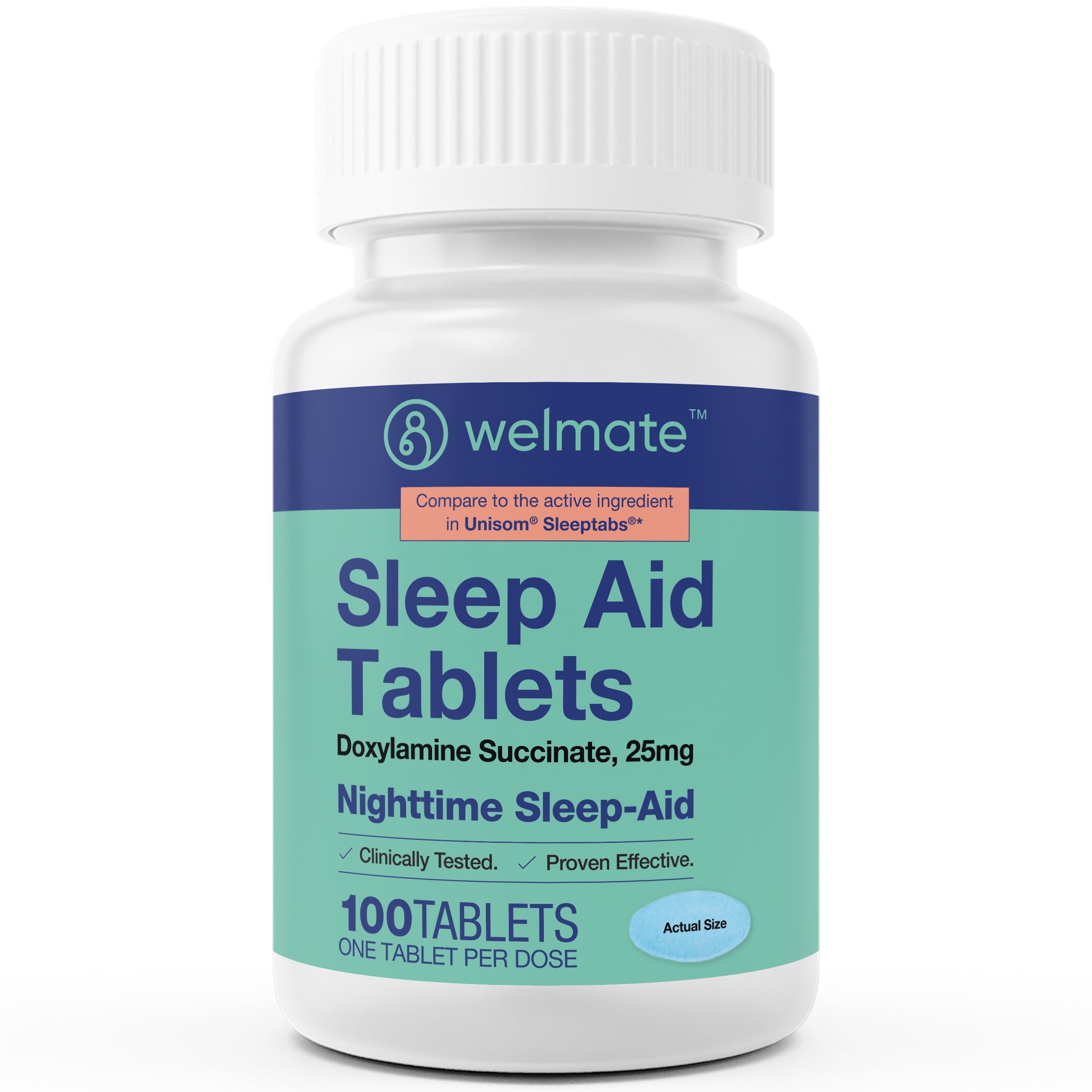 WELMATE | Nighttime Sleep Aid | Doxylamine Succinate 25 mg | For Adults & Children 12+ | 200 Tablets