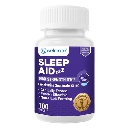 WELMATE Sleep Aid, Doxylamine Succinate 25 mg Dose – 100 Tablets