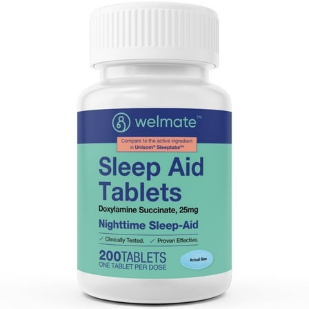 WELMATE Sleep Aid, Doxylamine Succinate 25 mg Dose – 200 Tablets