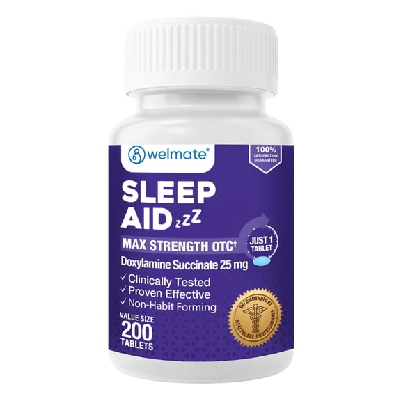 WELMATE Sleep Aid, Doxylamine Succinate 25 mg Dose – 200 Tablets