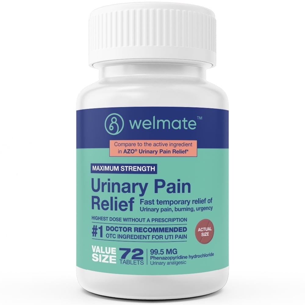 WELMATE UTI Pain Relief, Phenazopyridine HCL 99.5mg - USA Made - 72 Tablets
