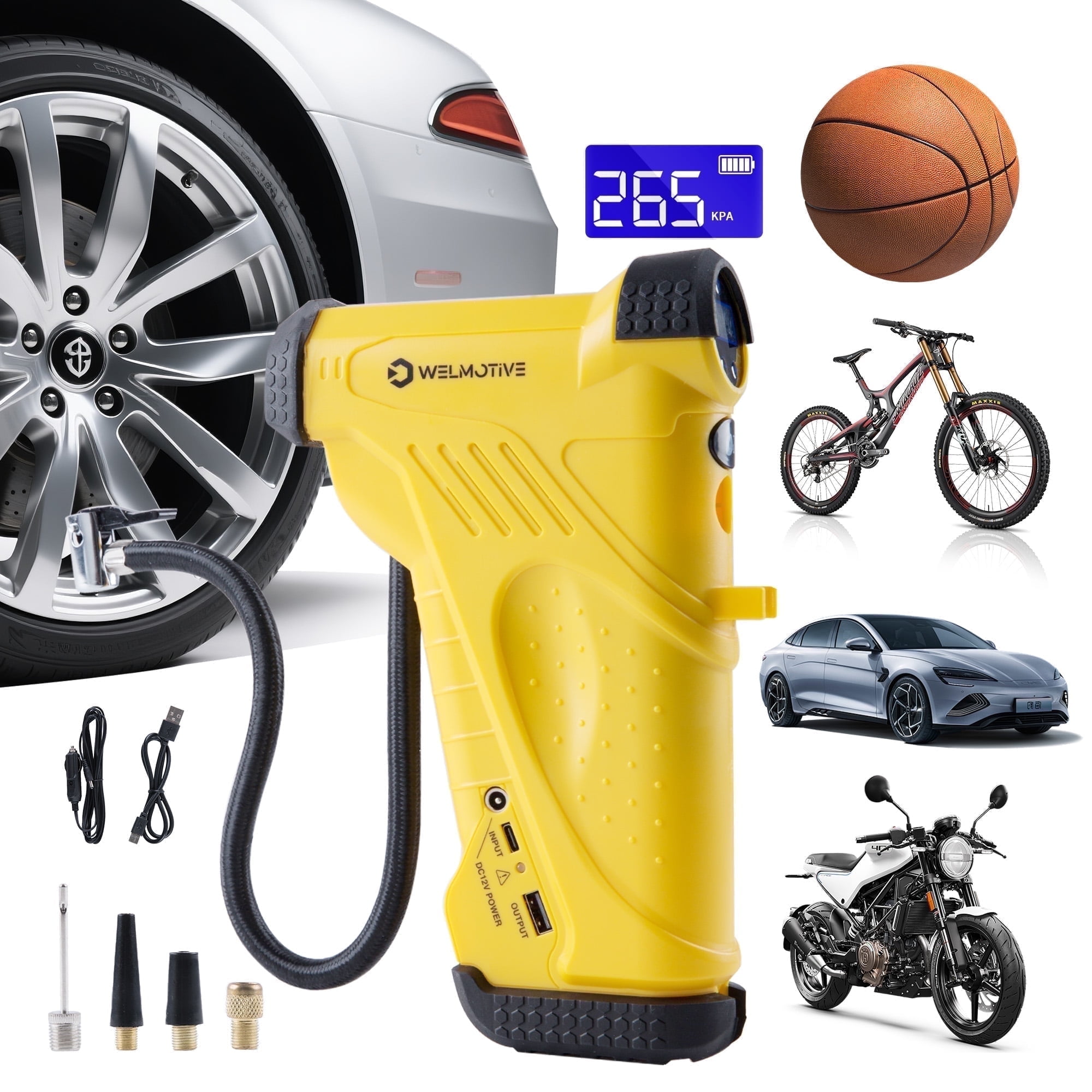 WELMOTIVE Tire Inflator Portable Air Compressor, 150 PSI Cordless Air Pump with 6000mAh Rechargeable Battery for Car, Truck, Motorcycle Tires & Ball, Compact Bike Pump