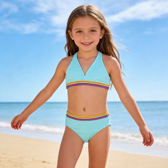 WELOIJEVBE 2 Piece Swimsuit for Girls Casual Comfy Stretchy Striped Bikini Set Bathing Suit Girls Swimsuit 10-11 Years