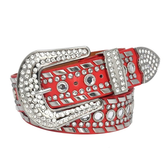 WELOIJEVBE Belts for Women Women Bling Leather Belts for Jeans Pants with Fashion Silver Buckle
