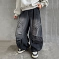 thumbnail image 1 of WELOIJEVBE Boy Jeans Elastic Waisted Wide Leg Denim Jeans With Pockets Baggy Jeans For Boys Boys Straight Leg Jeans Boys Pull On Jeans 4-5 Years, 1 of 8