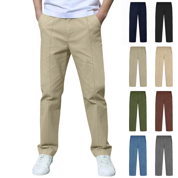 WELOIJEVBE Boy Uniform Pants Straight Pants with Pockets Pull on Chino Pants Stretch Pants Khaki School Pants for Boys Back To School Outfits Teen Boys Pants Size 12-13 Years
