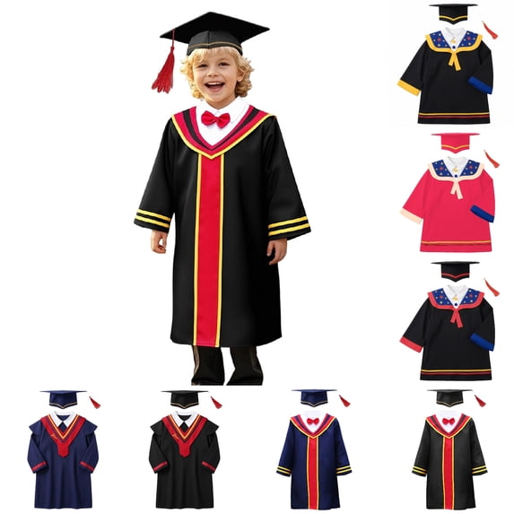 WELOIJEVBE Boys Girls Kindergarten Graduation Cap and Gown for Toddler Graduation Dress Outfit Black Cap and Gown for Kids 5-6 Years