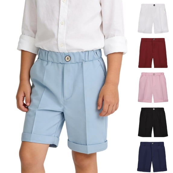 WELOIJEVBE Boys Girls Uniform Shorts Casual Pull-On Shorts with Pockets Flat Front Boys Light Blue Shorts Back To School Clothes Kid Boys Clothes 8-9 Years