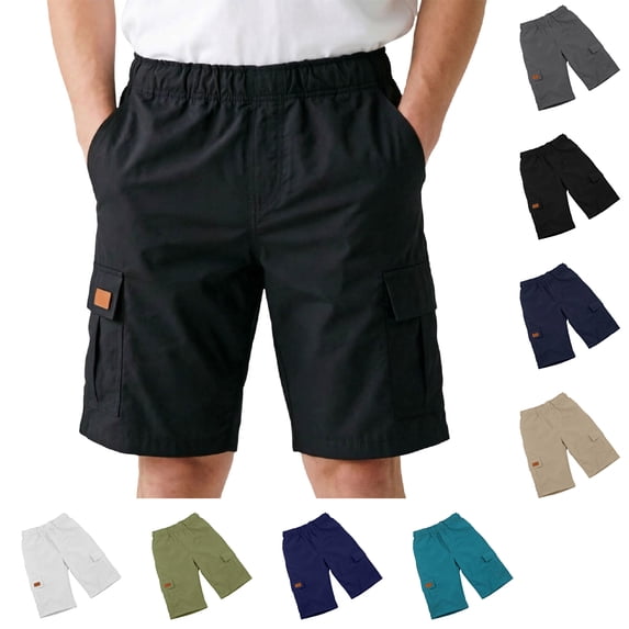WELOIJEVBE Boys Girls Uniform Shorts Classic Pull on Elastic Waist Shorts with Pockets Boys Black Uniform Shorts Back To School Outfits Kid Boys Clothes 9-10 Years