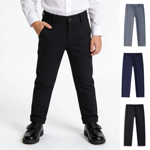 WELOIJEVBE Boys Uniform Pants Pull on Chino Pants with Pockets Straight Pants Black Uniform Pants for Boys Back To School Clothes for Boys Boys Pants Size 14-16 Years