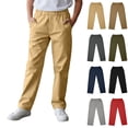 thumbnail image 1 of WELOIJEVBE Boys Uniform Pants Pull on Chino Pants with Pockets Straight Pants Khaki Uniform Pants for Boys Back To School Clothes for Boys Boys Pants Size 10-11 Years, 1 of 8