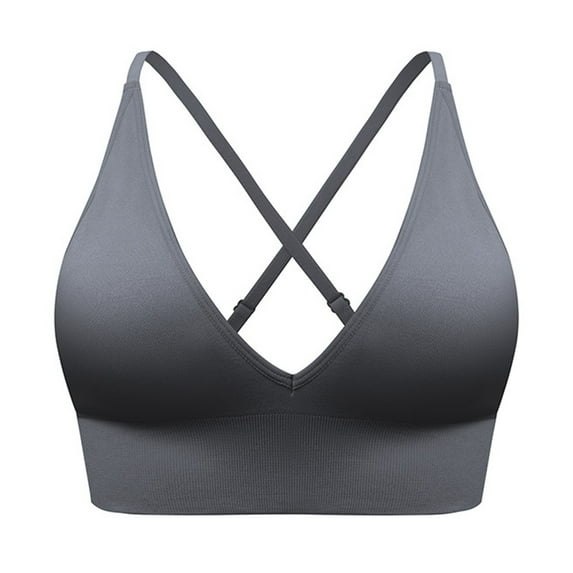 WELOIJEVBE Bralette For Women Removable Padded Strappy Criss Cross Bra Sports Yoga Seamless V Neck Triangle Wireless Push Up Bra For Women