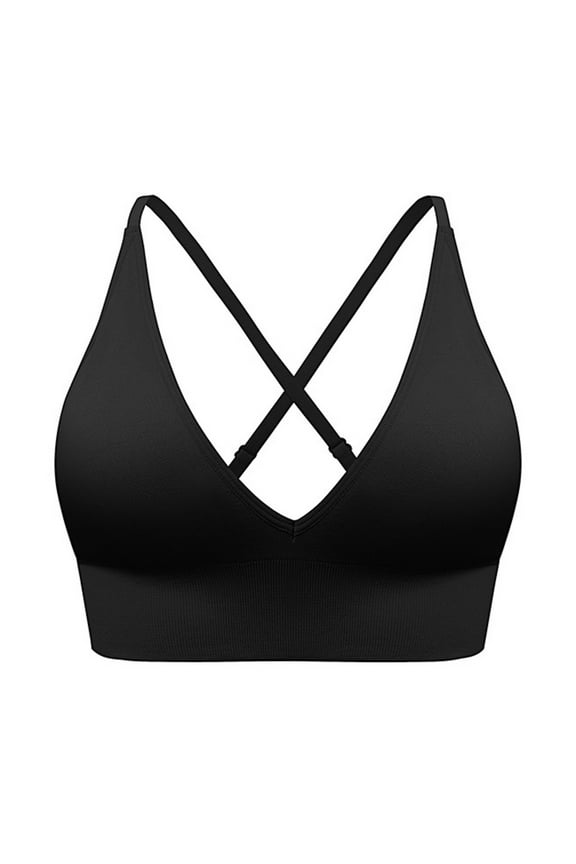 Bralette For Women Removable Padded Strappy Criss Cross Bra Sports Yoga Seamless V Neck Triangle Wireless Push Up Bra For Women