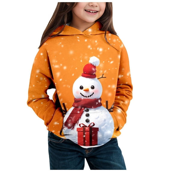 WELOIJEVBE Christmas Outfits for Girls Hoodies for Teen Girls Children's Long Sleeved Fashion Print Hoodie Top Hoodie Girls Christmas Outfits