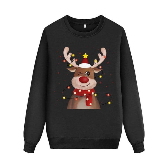 WELOIJEVBE Family Christmas Pajamas Matching Sets Family Matching Outfit Christmas Long Sleeve Deer Plaid Print Hoodless Pullover Sweatshirt Blouse for Mom Christmas Pajamas for Family