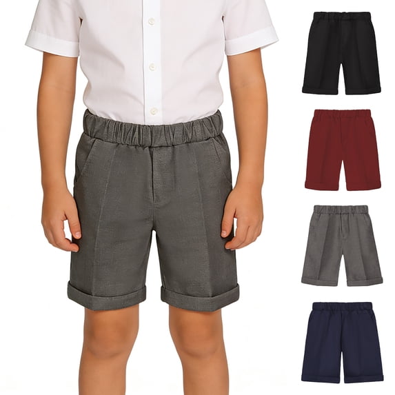 WELOIJEVBE Girls Boys Uniform Shorts Casual Pull-On Shorts with Pockets Flat Front Grey Shorts for Boys Back To School Outfits Kid Boys Clothes 9-10 Years