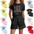 thumbnail image 1 of WELOIJEVBE Girls Spring Summer Two Piece Outfits Sets Fashion Active Short Sleeve Performance Tops and Shorts for Child Girl Girls Clothes 9-10 Years, 1 of 4