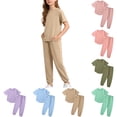 thumbnail image 1 of WELOIJEVBE Girls Summer Clothes Sets Casual Short Sleeve T-Shirt and Pants for Child Girls Girls Size Clothes 6-7 Years, 1 of 6