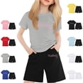 thumbnail image 1 of WELOIJEVBE Girls Summer Clothes Two Piece Fashion Child Girls Short Sleeve T-Shirt and Shorts Girls Clothes 4-5 Years, 1 of 5
