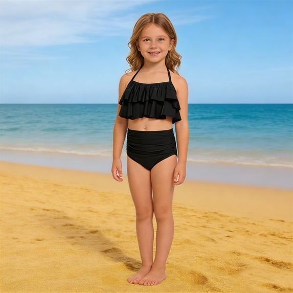 WELOIJEVBE Girls Swimsuit 2 Piece Casual Ruffled Bikini Set Toddler Girl Bathing Suit Girls' Swimwear 2-3 Years