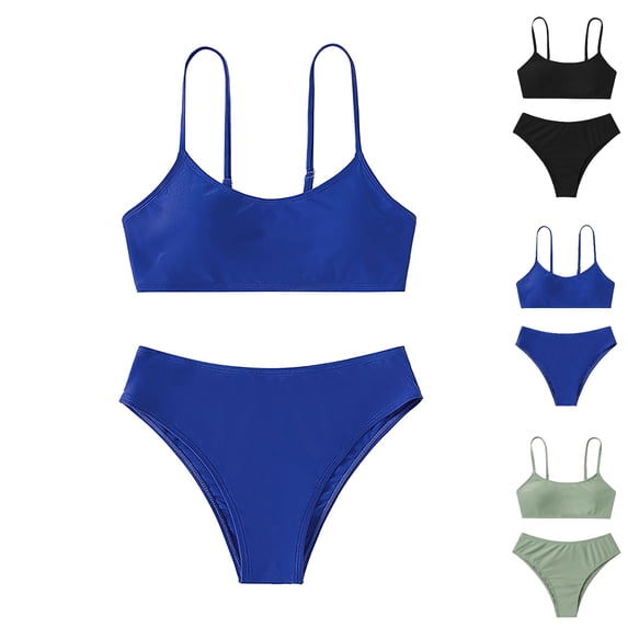 WELOIJEVBE Girls Swimsuit 2 Piece Summer Minimalist Solid Color Bikini Set Bathing Suits Girls Swimsuits Size 12 Years