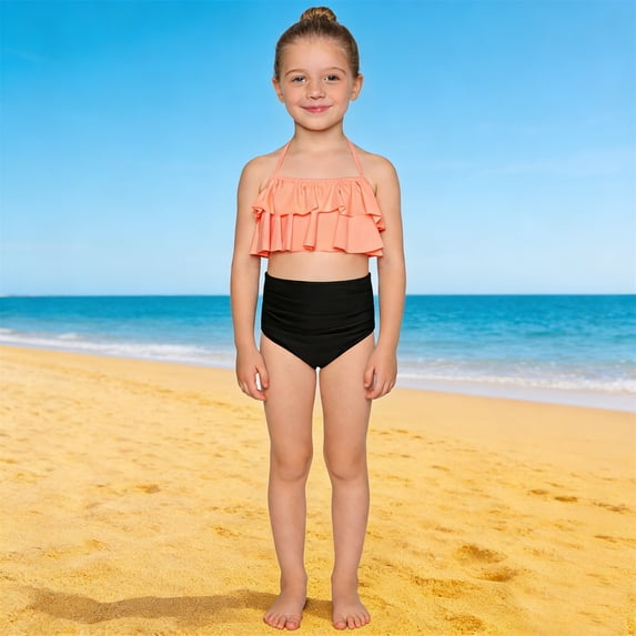 WELOIJEVBE Girls Swimsuit 2 Piece Summer Ruffled Bikini Set Bathing Suits for Kids Girl Swimsuit Size 5-6 Years