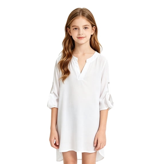 WELOIJEVBE Girls Swimsuit Cover up Beach Dress Bikini Swimsuit White Beach Dress Chiffon Bikini Coverup Summer Vacation for Girls 6-7 Years