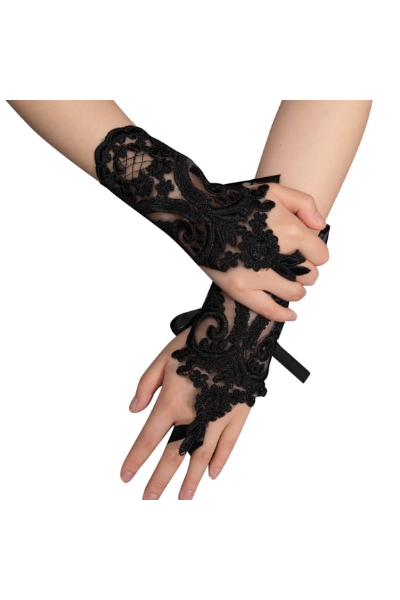 Gloves for Women Women's Short Lace Embroidered Gloves Lace Fingerless Gloves Tea Party Gloves for Opera Prom Masquerade Evening Dress Gloves Winter Gloves