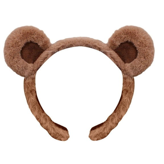 WELOIJEVBE Hair Clips Brown Bear Plush Ears Headband Bear Ears Bow Hair Hoop Furry Bunny Ear Headwear for Girls Women Party