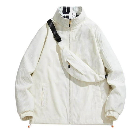 WELOIJEVBE Jackets for Men Men's Casual Style Jacket with Pocket with No Cap Strap Zipper Standing Collar Long Sleeve Winter Jackets for Men