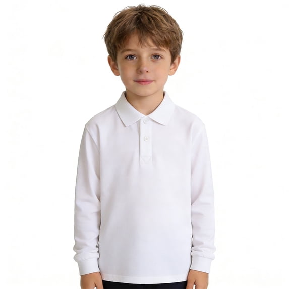WELOIJEVBE Kids Boy's Long Sleeve Polo Shirts Active Performance Tops for Kid Classic Collared Neck Boys Button down Shirt Size 5-6 Years Boys Clothes