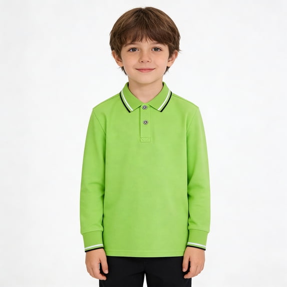 WELOIJEVBE Kids Boys Long Sleeve Polo Shirts Active Performance Tops for Kid Classic Collared Neck Kids Boys Button down Shirt Size 9-10 Years Boys Clothes