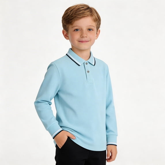 WELOIJEVBE Kids Boys Long Sleeve Polo Shirts Active Performance Tops for Kid Classic Collared Neck Polo Shirt Boys Boys Shirts Size 4-5 Years