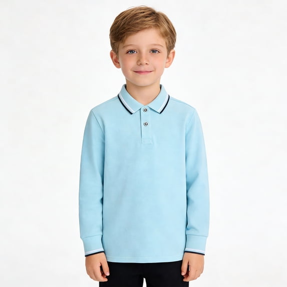 WELOIJEVBE Kids Boys Long Sleeve Polo Shirts Boys Uniform Shirts Classic Collared Neck Boys' Polo Shirts 9-10 Years Boy Clothes
