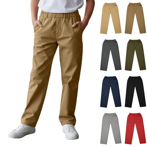 WELOIJEVBE Kids Uniforms for Boys Pull on Chino Pants with Pockets Straight Pants Coffee Pants for Boys Uniform Back To School Outfits for Boys Teen Preppy Clothes 13-14 Years