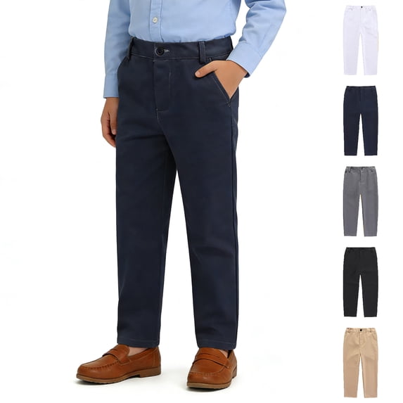 WELOIJEVBE Kids Uniforms for Boys Pull on Chino Pants with Pockets Straight Pants Navy Uniform Pants Boys Back To School Outfits Teen Boys Clothes 15-16 Years