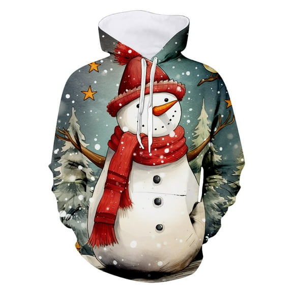 WELOIJEVBE Men's Fashion Hoodies&Sweatshirts Men's Christmas Print Hoodie Sweatshirt Festive Pullover with Hood for Holiday Season and Parties Christmas Clothes
