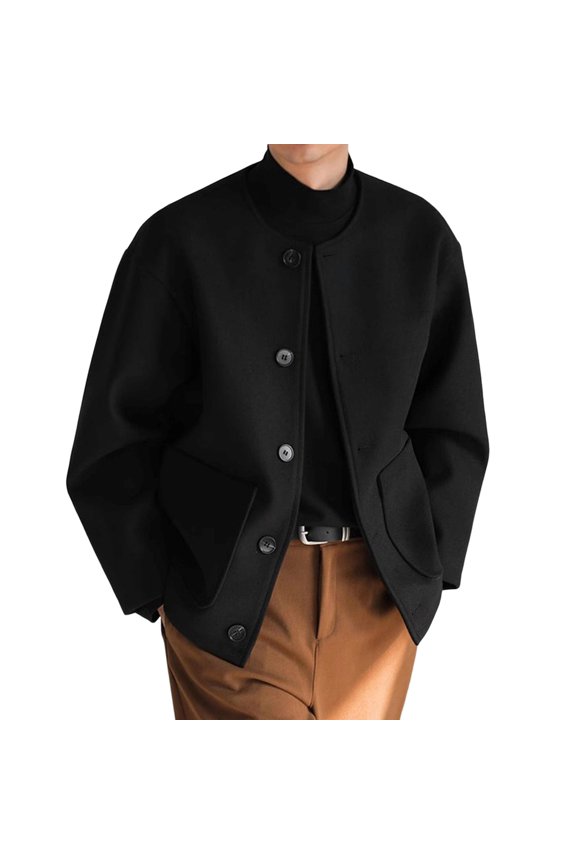 Mens Jacket Male Casual Warm and Comfortable with Button Solid Color Jacket Stand Long Sleeve Zipper Fly Pocket Jacket Coat for Men