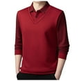 thumbnail image 1 of WELOIJEVBE Mens Long Sleeve Shirt Collar Thick Striped Long Sleeved T Shirt Top Casual Loose Business Fashionable Tops for Men, 1 of 6