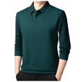 thumbnail image 1 of WELOIJEVBE Mens Long Sleeve Shirt Collar Thick Striped Long Sleeved T Shirt Top Casual Loose Business Fashionable Tops for Men, 1 of 6