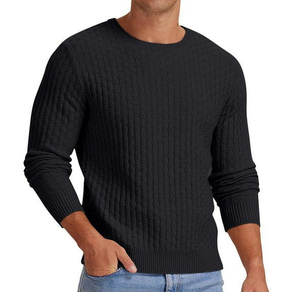 WELOIJEVBE Mens Sweater Men's Autumn Winter Casual Brushed O Neck Long Sleeve Base Shirt Top Blouse