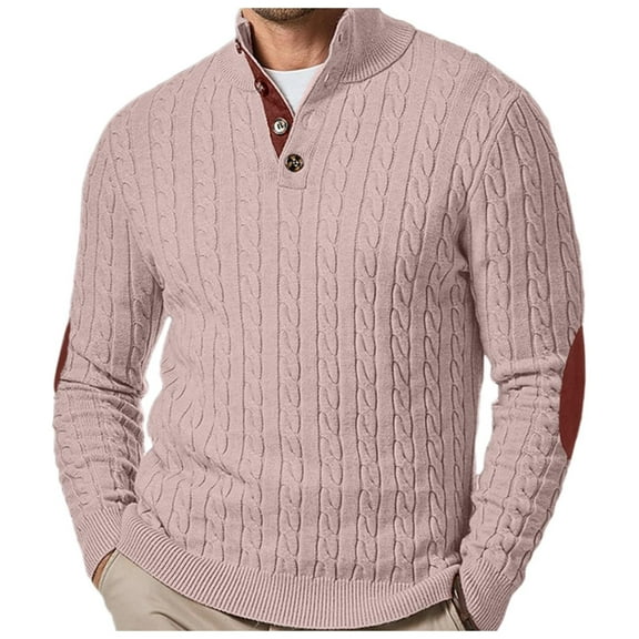 WELOIJEVBE Mens Sweaters Men's Ca Ble Knit Pullover Sweater Casual Long Sleeve Stand Collar Button Knitted Sweaters for Men