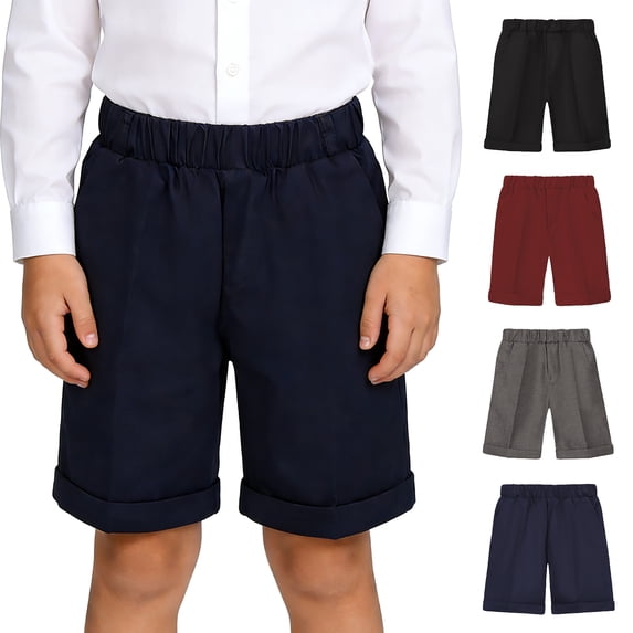 WELOIJEVBE School Uniforms for Boys Girls Casual Pull-On Shorts with Pockets Flat Front Dark Blue Uniform Shorts for Boys Boys Golf Shorts Kid Preppy Clothes 5-6 Years