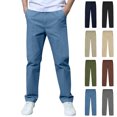 thumbnail image 1 of WELOIJEVBE School Uniforms for Boys Pull on Chino Pants with Pockets Straight Pants Blue Uniform Pants Boys Back To School Clothes Kids Boys Pants Size 8-9 Years, 1 of 6